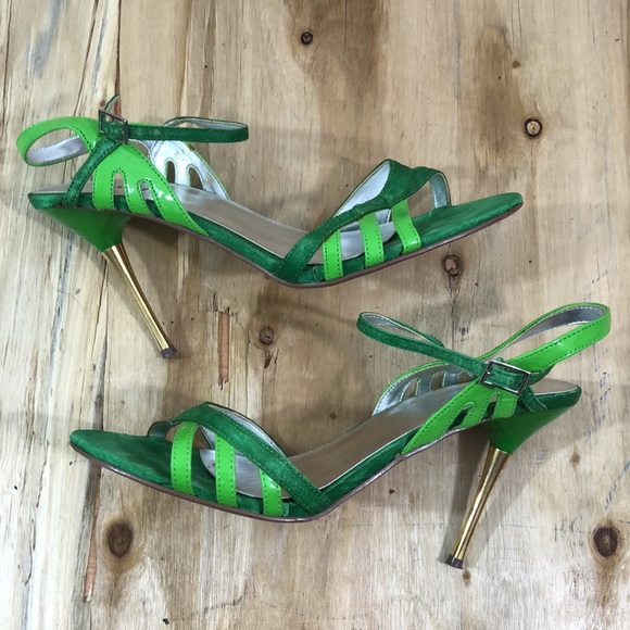y2k Miss Me Glory Two-Tone Neon Green Stiletto Sandal Pumps 7 - Picture 3 of 7